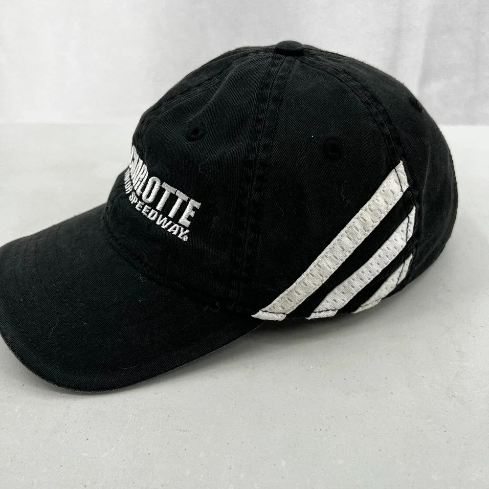 Adidas Charlotte Motor Speedway Men's Hat Black White 3‎ Stripe Baseball Cap